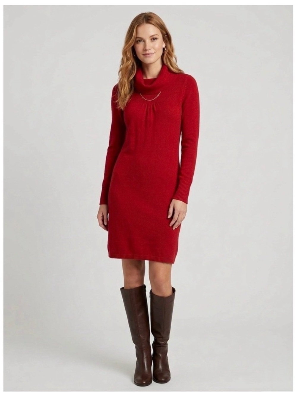 Banana Republic Dress Women’s L Red Sweater Luxury Cashmere Wool Blend Cowl Neck